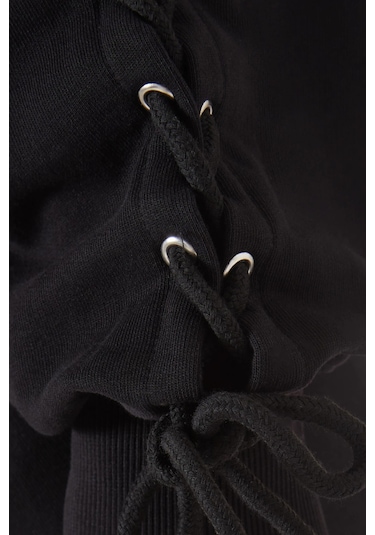 Rotate Birger Christensen Lacing Organik Kot Siyah, Oversize Kadın Sweatshirt