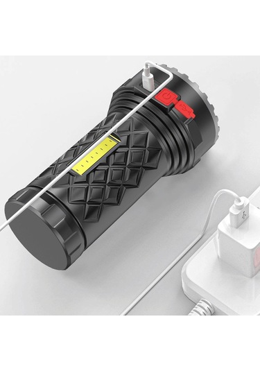 Ranyeek Usb Şarjlı 7led Cob Yan Işıkli Siyah El Feneri, 5 Işık Modu, Su Geçirmez, Dış Mekan Ve Ev Kullanıma Uygun, Dahili Li-poly Batarya Siyah