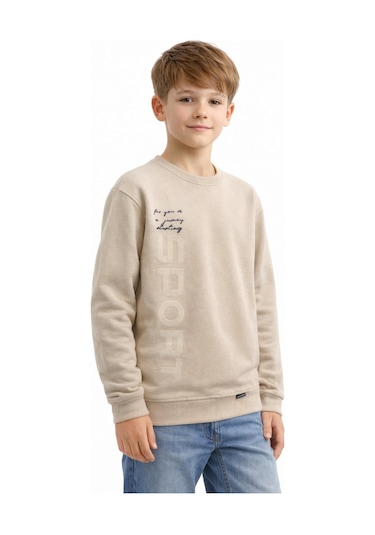Baglan Erkek Çocuk Önü Baskılı Sweatshirt Bgl-st05233 Taş