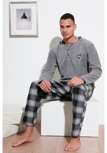 Buratti Ekose Regular Fit Bisiklet Yaka Kışlık Polar Erkek Pijama Takımı 609610013W4 Gri