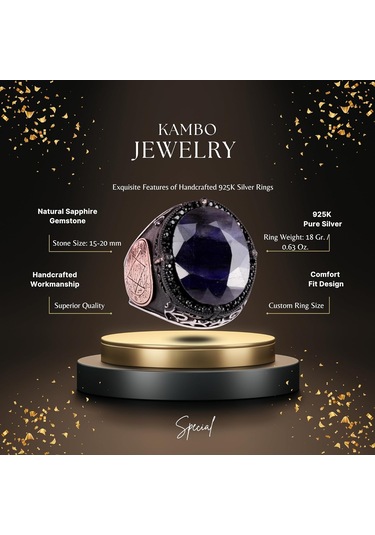 İslami Gümüş Yüzük Doğal Mavi Safir Taşı Şık 925 Ayar Sterlin Gümüş Erkek Yüzüğü Sadakat Ve Bilgelik Tasarımı Gümüş