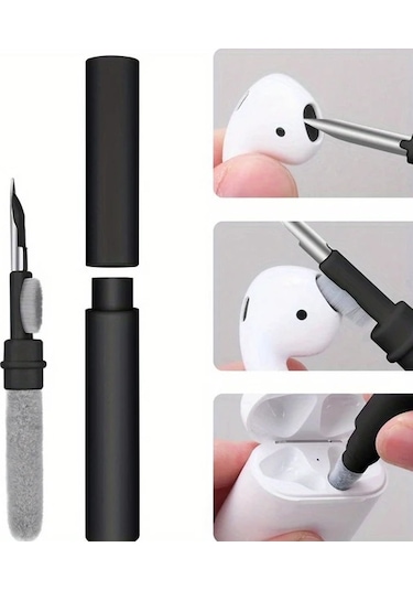 Fochsia 3ü1 Kulaklık Temizleme Kalemi Seti Siyah Yumuşak Fırça Ve Süngerli Kablosuz Kulaklık İçin