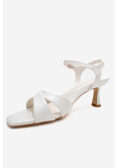 Melin Sedef Cilt Çapraz Bantlı Kadın Topuklu Ayakkabı Sedef
