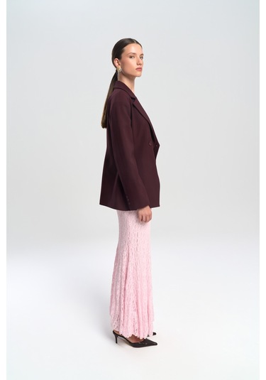 Veylia Uzun Pembe Dantel Etek Pembe