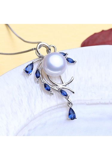 Siyah Lsooyh Doğal Tatlı Su Inci Kolye Kübik Zirkonya Mavi Kristal Çiçek Küpe Yüzük Kadınlar Için Inci Takı Setleri Siyah