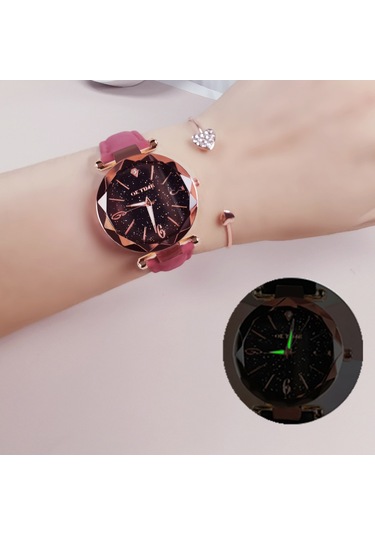 Kadın Saat Seti Bilezik Moda Aydınlık Eller Dişli Hareket Retro Kuvars Kol Saati Kırmızı Diğer