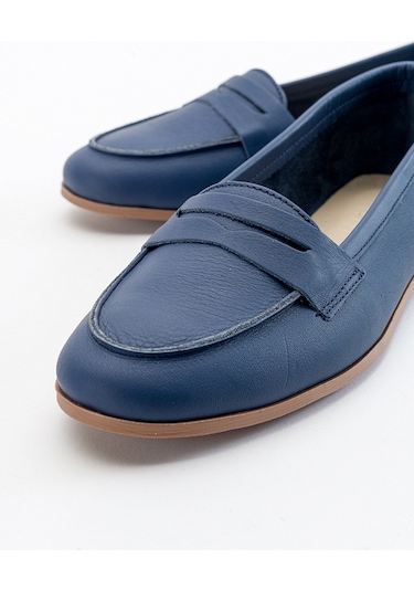 Luvishoes F02 Lacivert Cilt Kadın Babet Lacivert