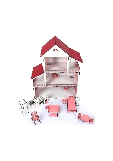 Ahşap Çocuk Oyun Evi 60 CM Mobilyalı Model1981 Trd