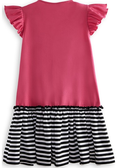 Denokids Kedicik Kız Çocuk Fuşya Yazlık Elbise Renkli Çok Renkli