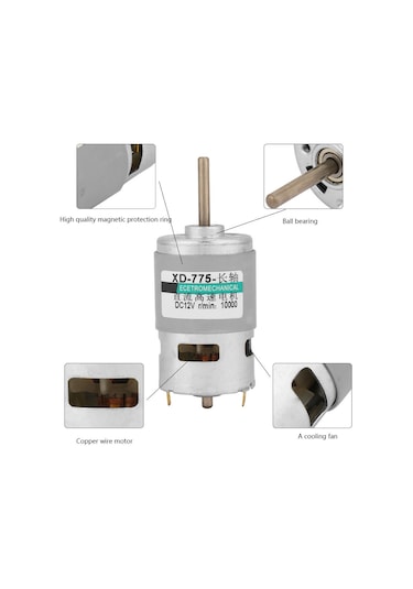 Tenfowee 775 Uzun Milyeli Dc Motor - 80w Güçlü Tork, 12v 10000 Devir/h, Soğutma Fanlı, Saf Bakır Tel, Yüksek Hızlı Sessiz Çalışma