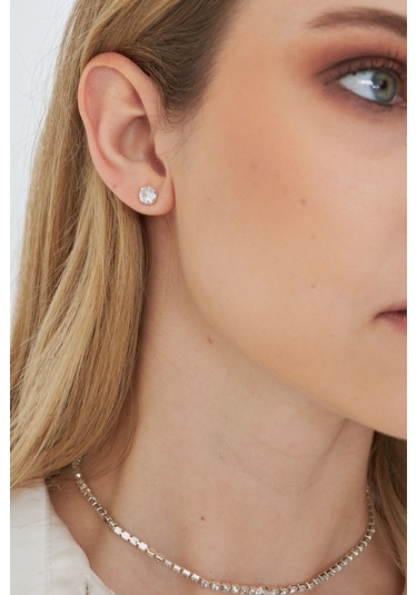 Lesa Wear Pırlanta Görünümlü Zirkon Taşlı Zarif Takı Seti Gümüş