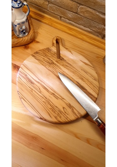 Zeytin Ağacı Ahşap Pizza Peynir Sunum Saplı Kesme Tahtası