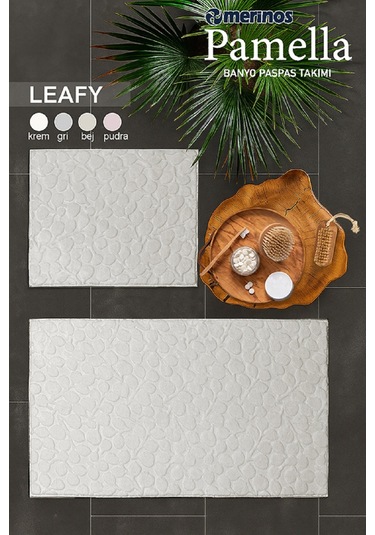 Merinos Pamella 2 Li Banyo Paspas Takımı Leafy Krem Krem krem