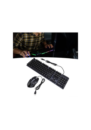 Xindoker D500 Siyah Kablolu Klavye Fare Seti, Pencere Ve Mac Uyumlu, 1600 Dpı, Su Geçirmez, Işıklı Tuşlar, Dayanıklı Uv Baskı, Plug And Play