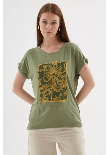 Fashion Friends 25y0075k1 Kadın Baskılı Bluz Haki