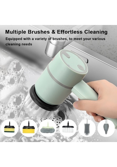 Vkemall El Elektrikli Temizlik Fırçası, Kablosuz Elden Tutulan Şarjlı, Çok İşlevli, Mutfak/banyo İçin, 4 Fırça İle, 1200mah Pil, Beyaz