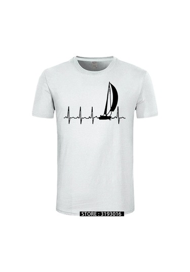 Cınessd Yelken Kalp Atışı Grafikli Yazlık %100 Pamuk Erkek Tshirtaçık Açık