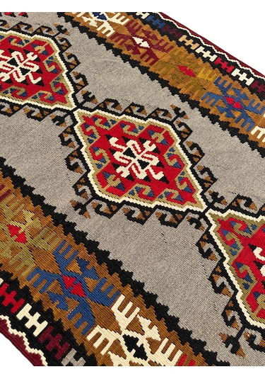 Kök Boya Yahyalı Kilim 106x200 Renkli %100 Yün Kilim