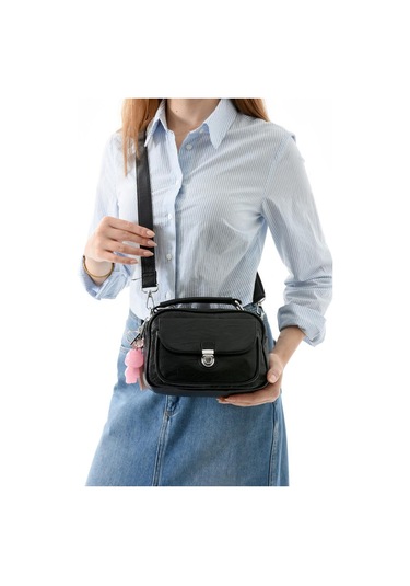 Vegan Deri Kadın Postacı Çanta 21 15 Cm Yıkama Suni Deri Omuz Çantası Çapraz Askılı Çanta Siyah