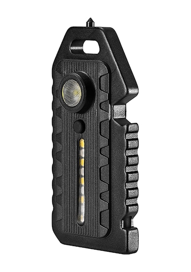 Jeemson Siyah Mini Led El Feneri Anahtarlık - 5 Seviye Aydınlatma, İshık, Piskopu, Cam Kırıcı, Şişe Açıcı, Type-c Şarjlı Alüminyum Siyah