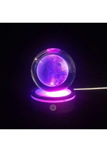Usb Li Plastik Altlıklı Dolunay Dönen Cam Küre Açık Ahşap