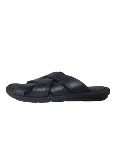 Hınıs Erkek Siyah Yumuşak Deri Dar Kalıp Günlük Şık Terlik Siyah