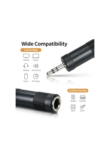 Xiyyadms 6.35mm Dişi-3.5mm Erkek Ses Adaptörü, Abs Malzeme, Hoparlör-gitar-bilgisayar- Telefon Bağlantısı, Sürücü Gereksinimi Yok, Taşınabilir