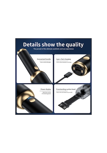 Reedark 3'ü 1 Arada Kablosuz Araç Süpürgesi - Şarj Aleti Ve El Feneri İle Güçlü Emiş