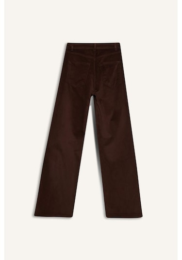 Defacto Wide Leg Fermuarlı Normal Bel Uzun Boy Kadife Pantolon G1221ax25aubn335 Kahve