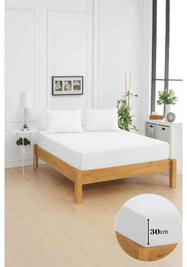Mirava Premium %100 Pamuk Penye Lastikli Tek Kişilik Çarşaf Takımı 1 Yastık Kılıfı Dahil Beyaz 100x200cm Beyaz