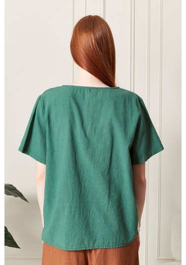 Keten Gökkuşağı Asimetrik Kesim Bluz Renkli Ve Şık Tasarım Turkuaz