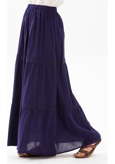 Uzun Şile Bezi Dantelli Etek Mor Mor