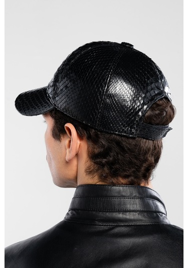 Tamer Tanca Erkek Hakiki Deri Siyah Şapka 524 Yln Sapka Sk20-21 Sıyah Yılan Siyah