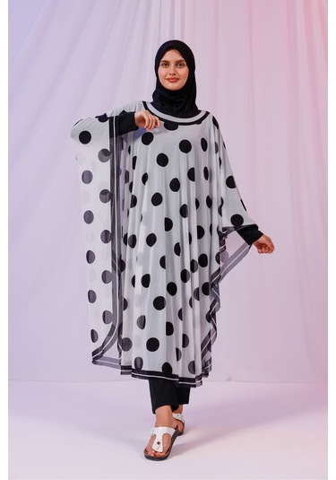 Tarzını Seç Kimono Pareo - Tesettür Pareo - Puantiyeli Beyaz 240x135 Cm Çok Renkli
