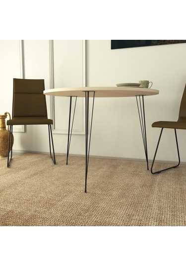 Pasific Home Sandalf Metal Ayaklı Yuvarlak Mutfak Masası Meşe