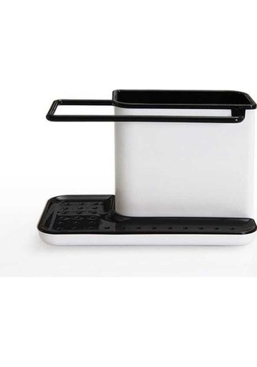 Pazly Sıyah Muftak Plastık Depo Raftı Drenaj Havlu Askısı Sünger Topu Tezgah Düzenleyıcı 21x11x13.5cm Siyah