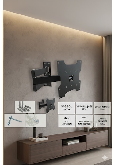 42kh Hareketli 3 Kollu Duvar Tipi Lcd Tv Askı Aparatı 42 49 / 106 124 Cm Diğer