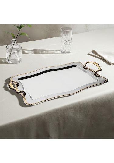 Nehir Zincir Altın Sade Çelik Çay Tepsi