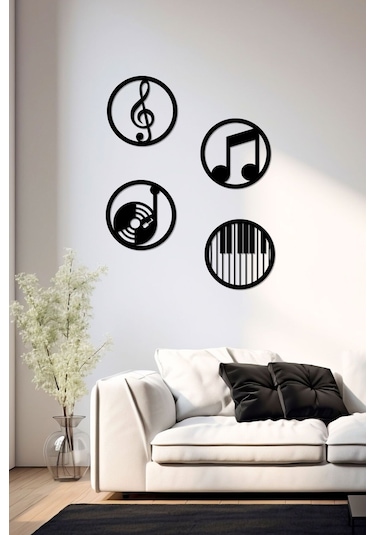 Müzik Nota Dekoratif Ahşap Duvar Dekoru - Ev Süsleri - Duvar Dekorasyon Aksesuarları Siyah