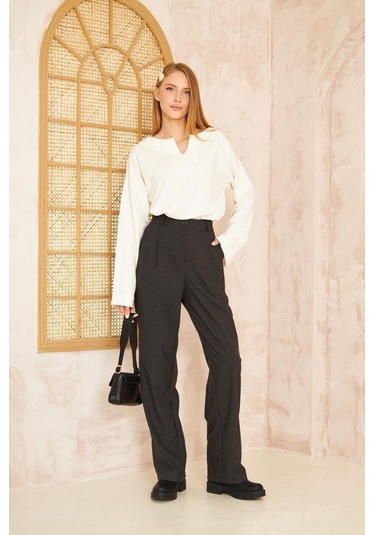 Kadın Ekstra Uzun Duble Kol / Yakası Yırtmaçlı Salaş Sweatshirt Bluz 3470190 Beyaz