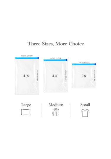 Suofeng Seyahat İçin Boşluk Tasarruflu 10'lu Vakumlu Sıkıştırma Çantı Seti - Şeffaf 2x35x50, 4x40x60, 4x50x70 Cm Diğer