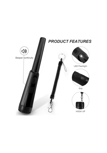 Lcd Ekran Metal Dedektörü Pinpointer El Pin Pointer Değnek Yetişkinler Çocuklar İçin Yaylı Tokalı Hazine Bulucu Probu Pilsiz - Siyah