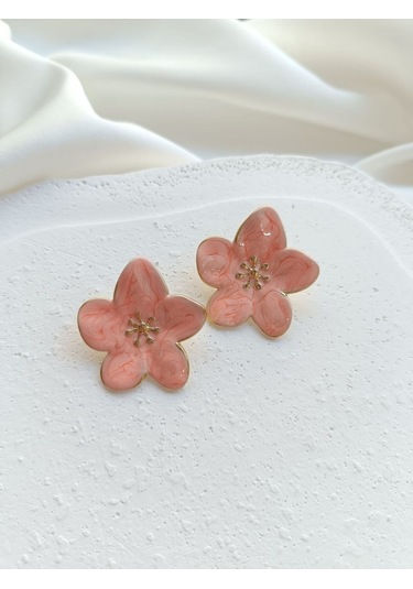 Çelik Yavruağzı Çiçek Küpe Altın - Pembe