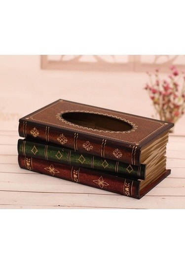 Sones Retro El Çizimi Kitap Stili Mendil Kutusu Kılıfı Kahve