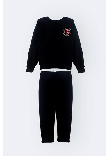 Erkek Çocuk B Nakışlı Alt Üst Pamuklu Takım 3-4 Yaş 8-9 Yaş Siyah