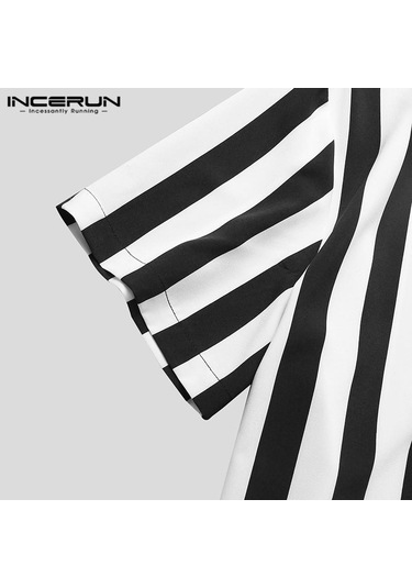 Kırmızı İncerun S-xxxxxl Yaz Erkek Kısa Kollu Çizgili Gömlek Casual Gevşek Üstler Basic Camisa T-shirt Kırmızı