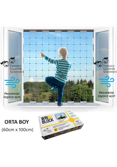 ORTA BOY - WINBLOCK Çocuklar için Pencere Çelik Güvenlik Ağı – Ye