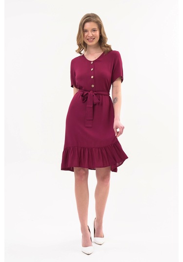 Kadın Önden Düğme Detaylı Yazlık Midi Elbise 4437/105 Bordo