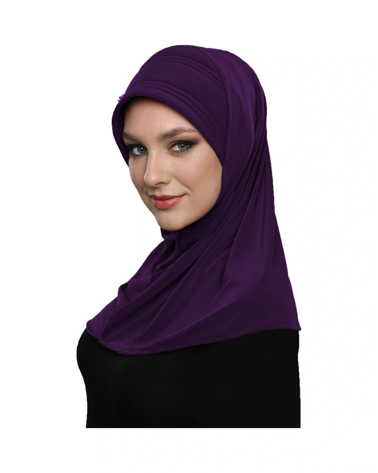 Takmatik Taşlı El Işi Boncuk Işlemeli Mor Hazır Türban Tesettür Bone Namaz Örtüsü Mor