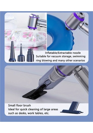 Honeybeeshop Gri Çift Amaçlı Yüksek Güçlü Kablosuz Elektrikli Süpürge Usb Şarjlı Mini Ev Ve Otomotiv Vakum Temizleyici Evcil Hayvan Tüyü İçin